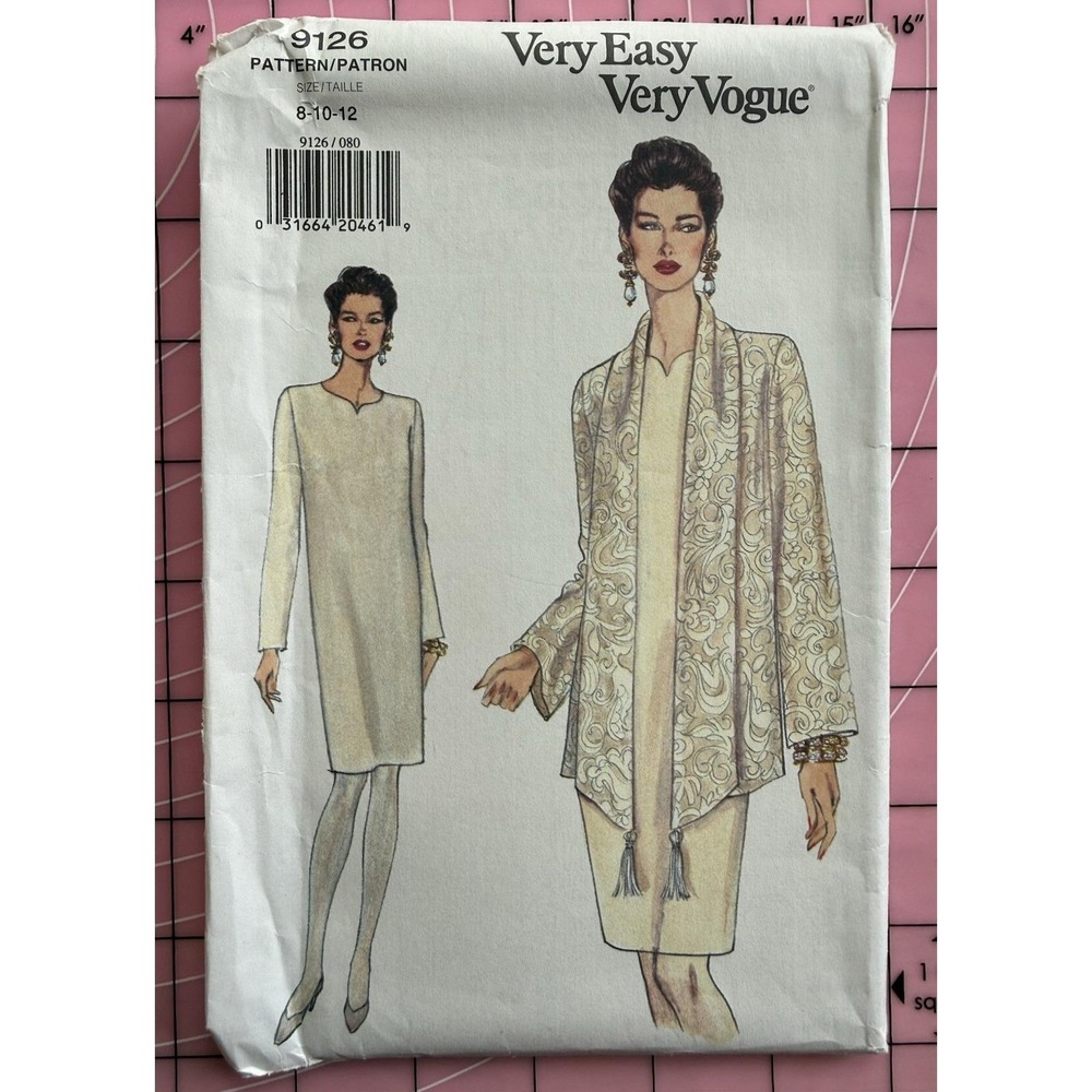 Vogue Easy Pattern 9126 Misses' Loose-Fitting Unlined Jacket & Dress Sz 8-12 UC